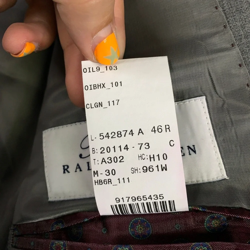 Ralph Lauren Slim Fit 2 Piece Suit 46R Grey Wool 2 Button Blazer Pants 40x31